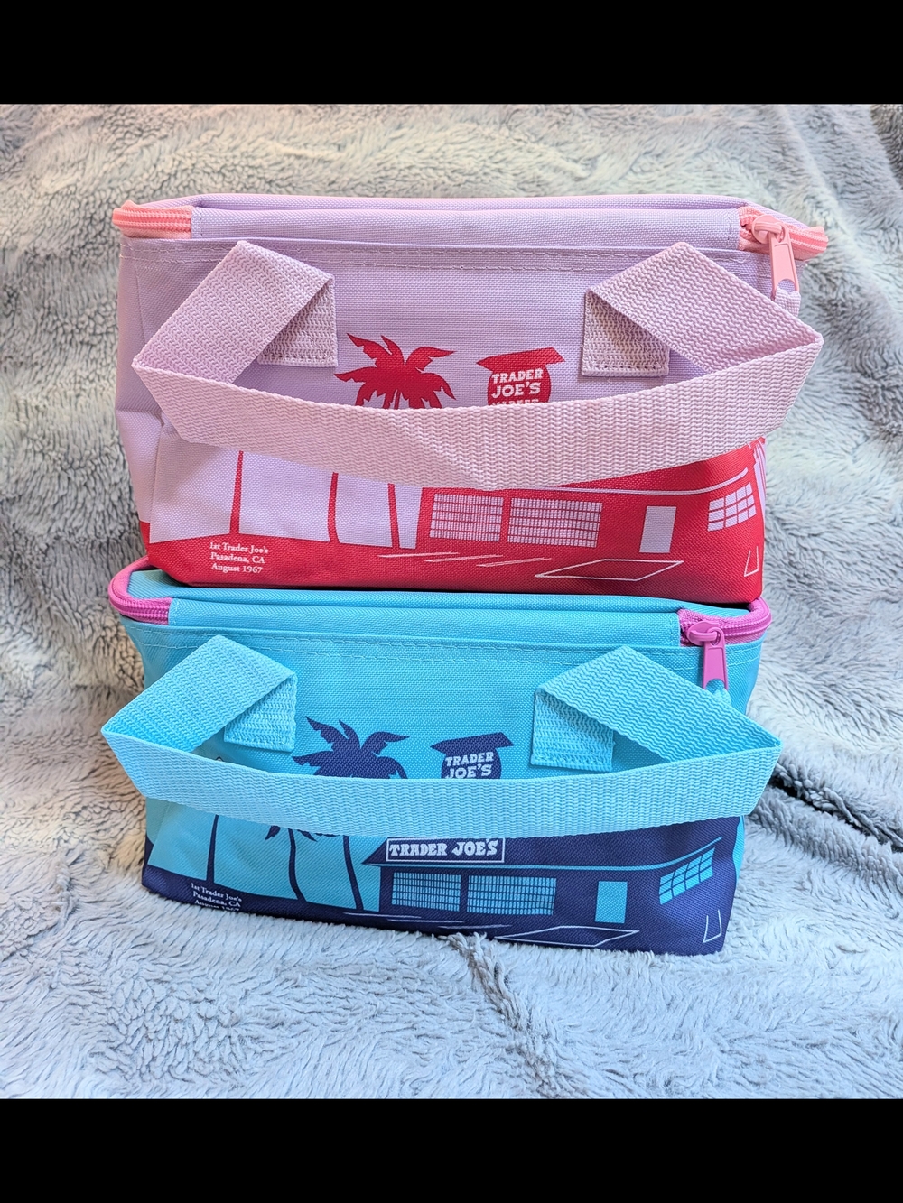 Trader Joe's Mini Insulated Tote Bag - Pink & Teal Set